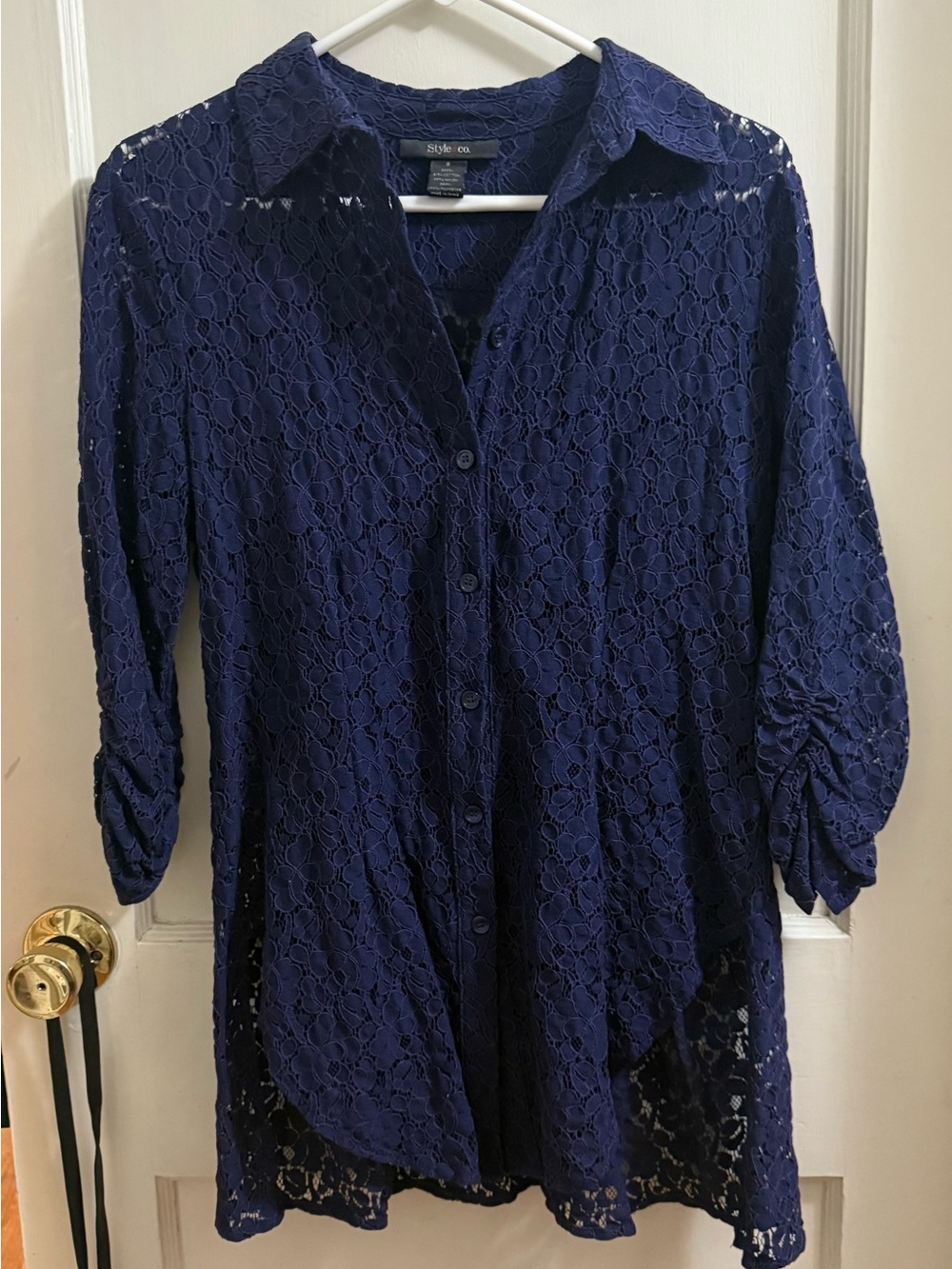Style & Co. Purple Floral Lace Button-Down Shirt Size Small